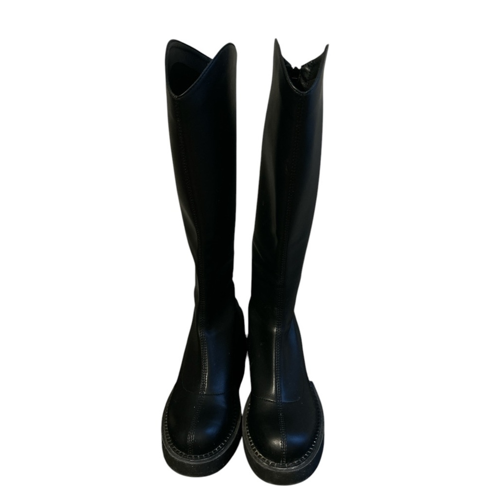 Chunky Platform Whimsygoth Vegan Leather Black Knee-High Boots Sz 7 Small Calves